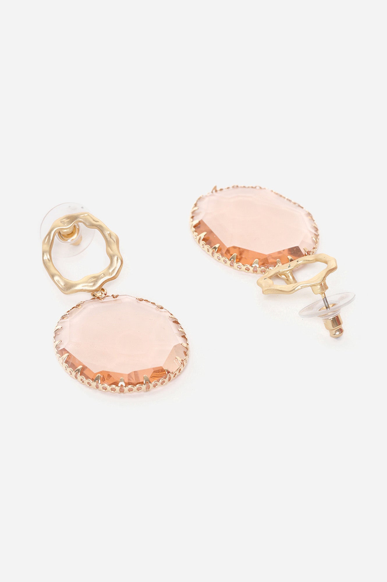 Pink Oval Shape Stone Work Drop Earrings