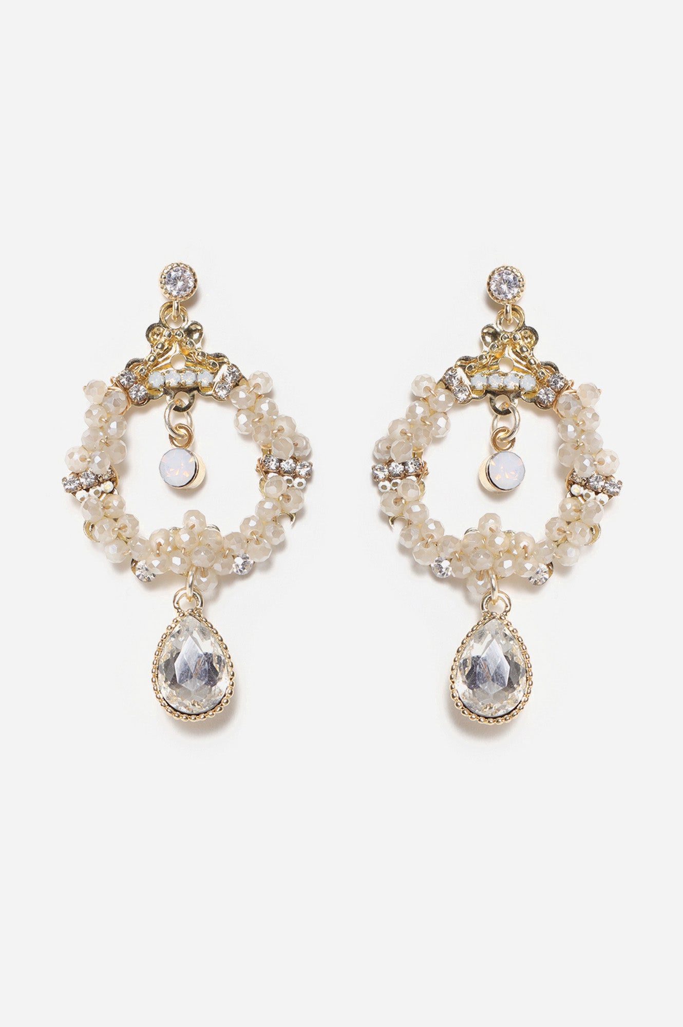 White Handcrafted Dangler Earrings with Bead and Stone Work