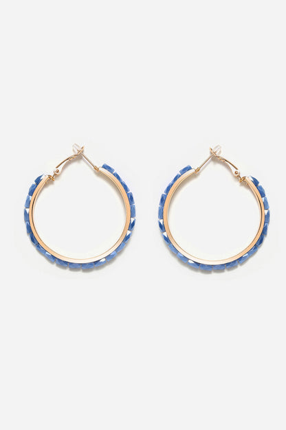 Blue Bead Work Hoop Earrings