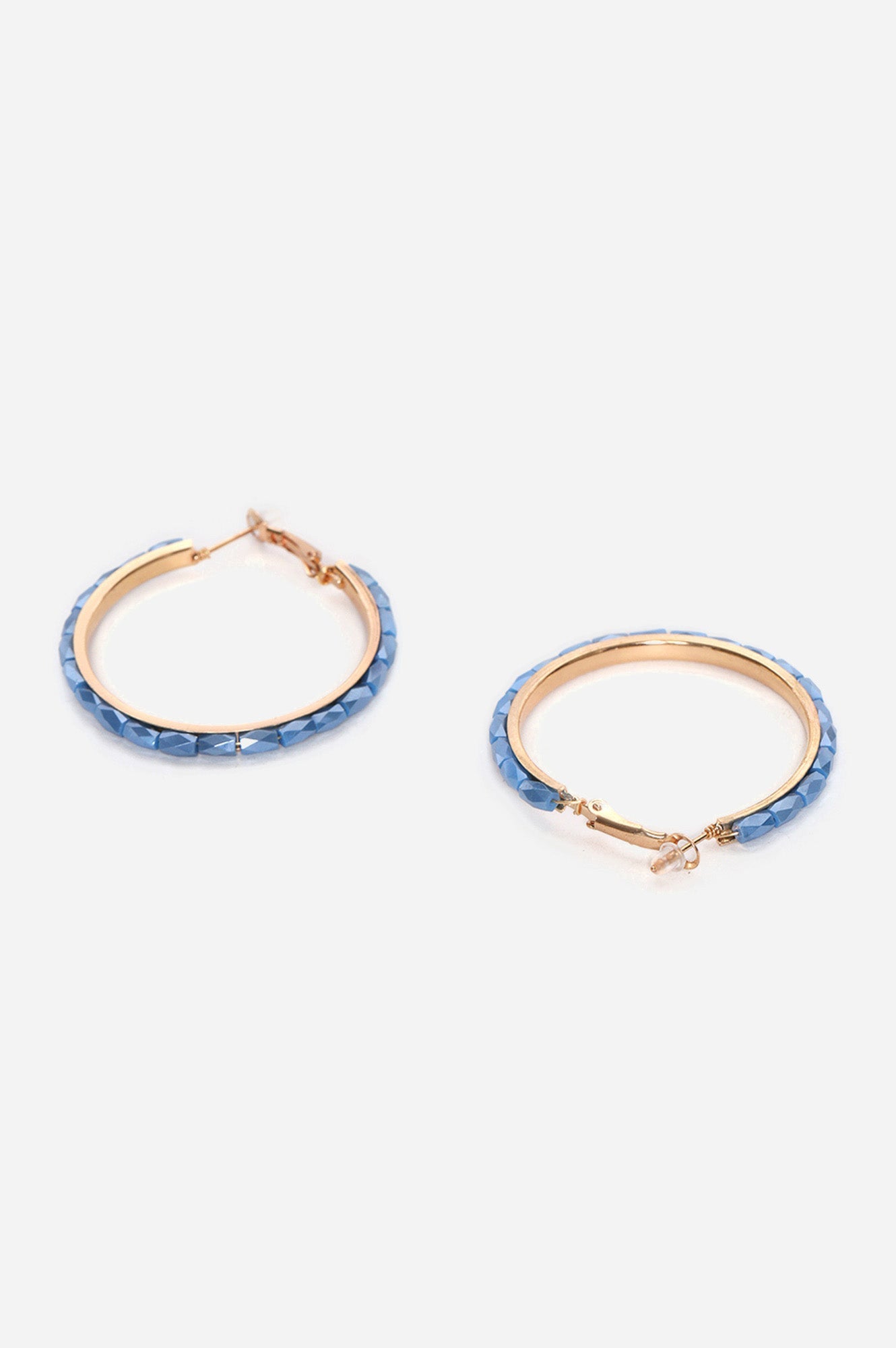 Blue Bead Work Hoop Earrings