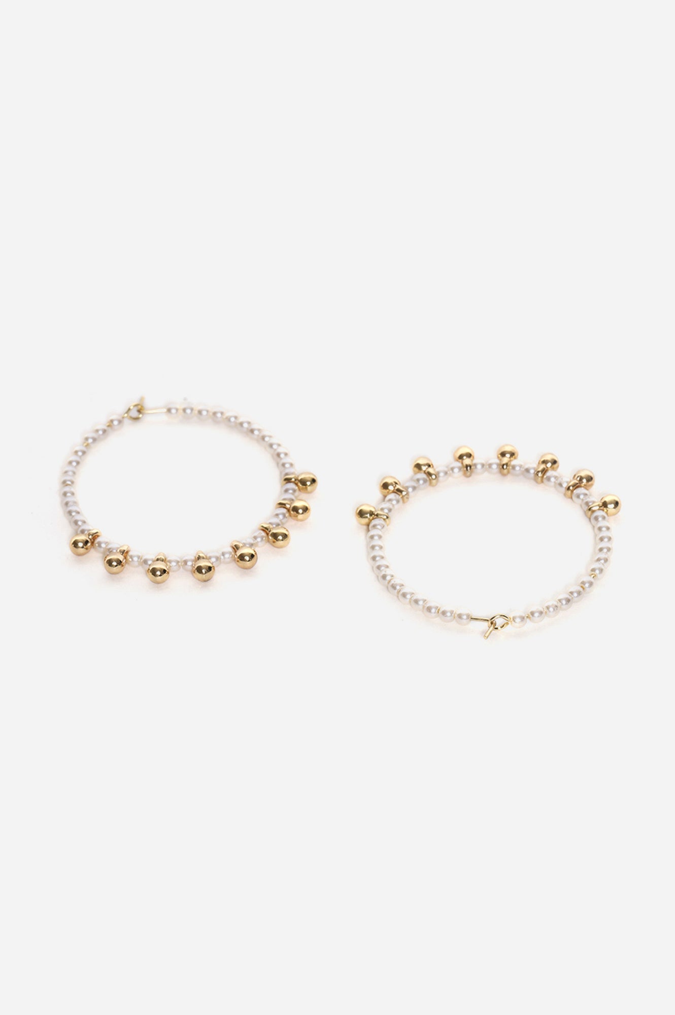 White Pearl And Golden Bead Hoop Earrings