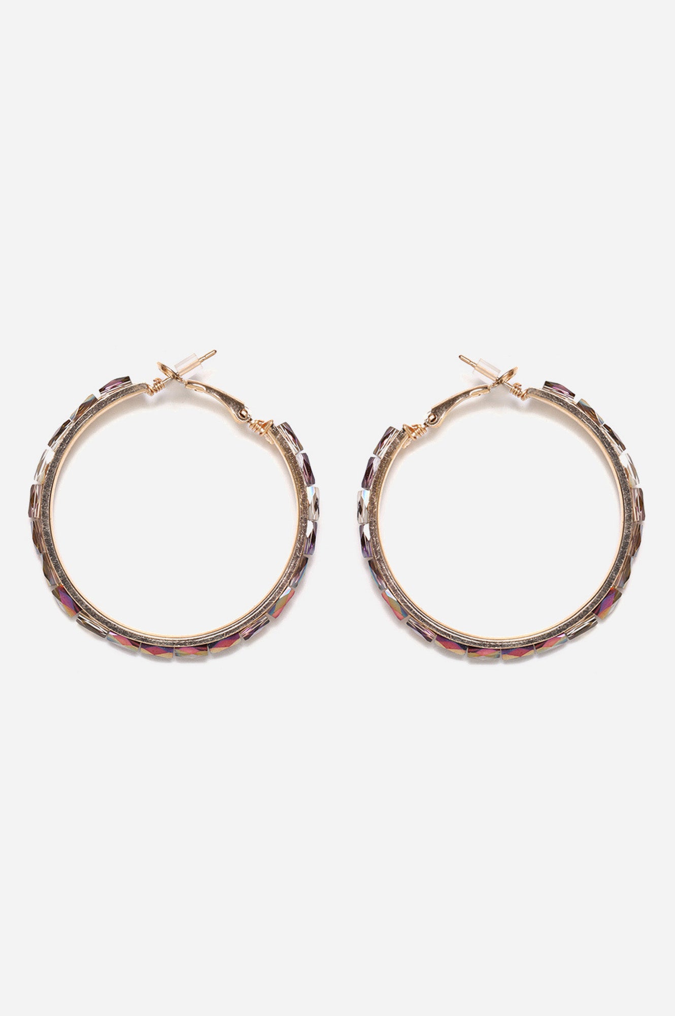 Grey Oval shaped Blingly hoop Earrings