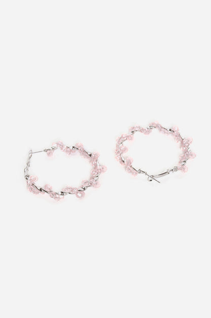 Pink Faceted Bead Work Hoop Earrings