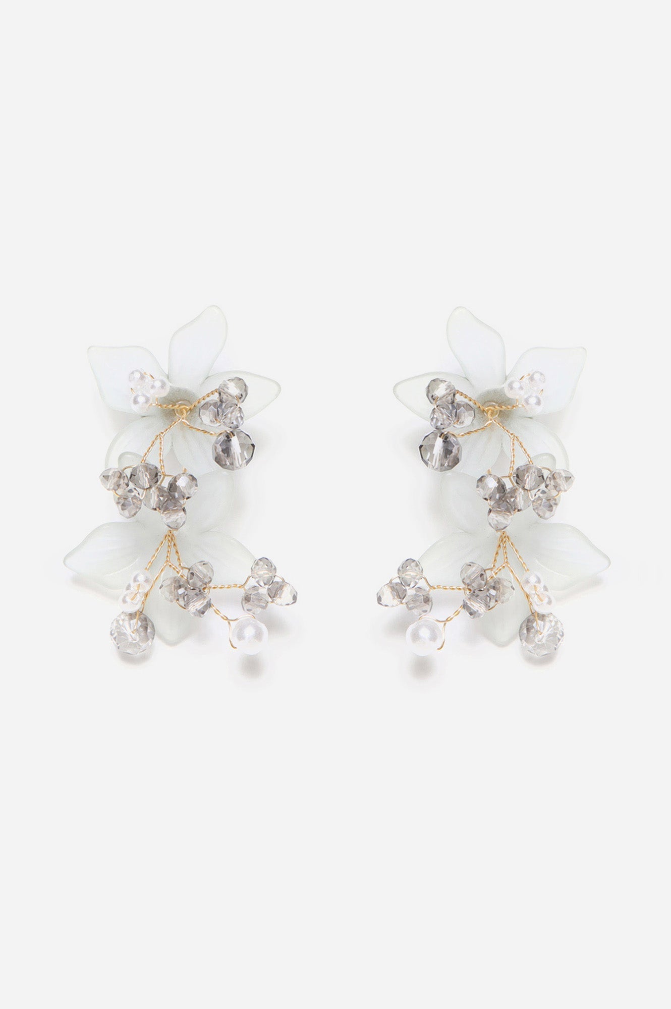 Grey Opaque Flower Stud with Bead Hangings