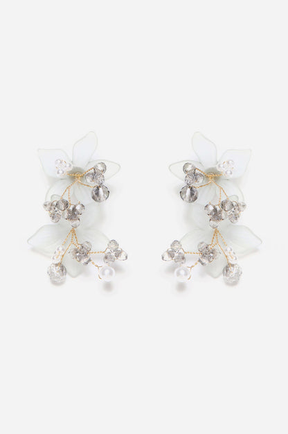 Grey Opaque Flower Stud with Bead Hangings