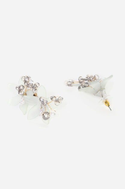 Grey Opaque Flower Stud with Bead Hangings