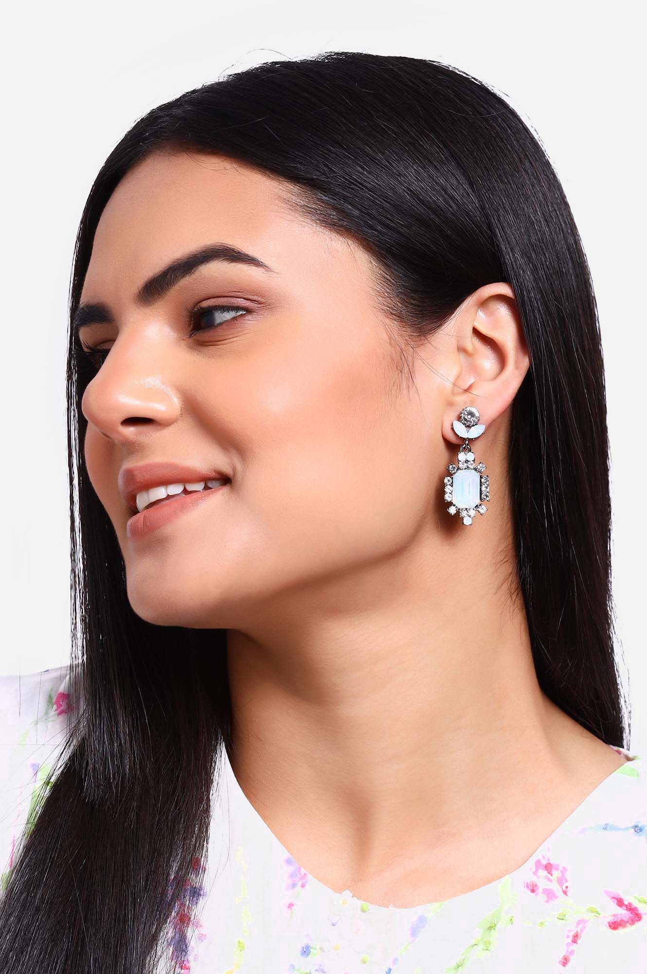 Blue Zircon Dazzling Stop Studded Drop Earrings