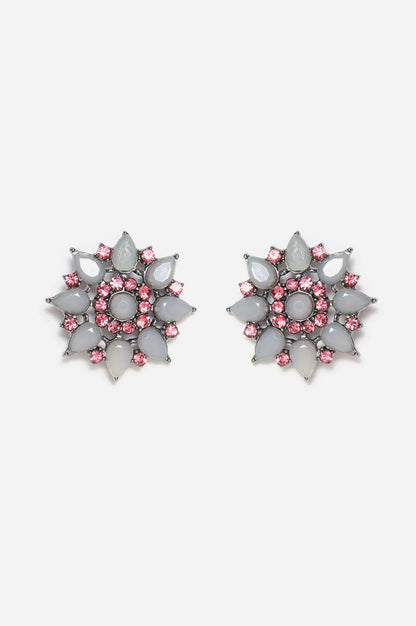 Grey and Red Handcraftd Stone Stud Earrings