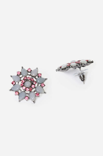 Grey and Red Handcraftd Stone Stud Earrings