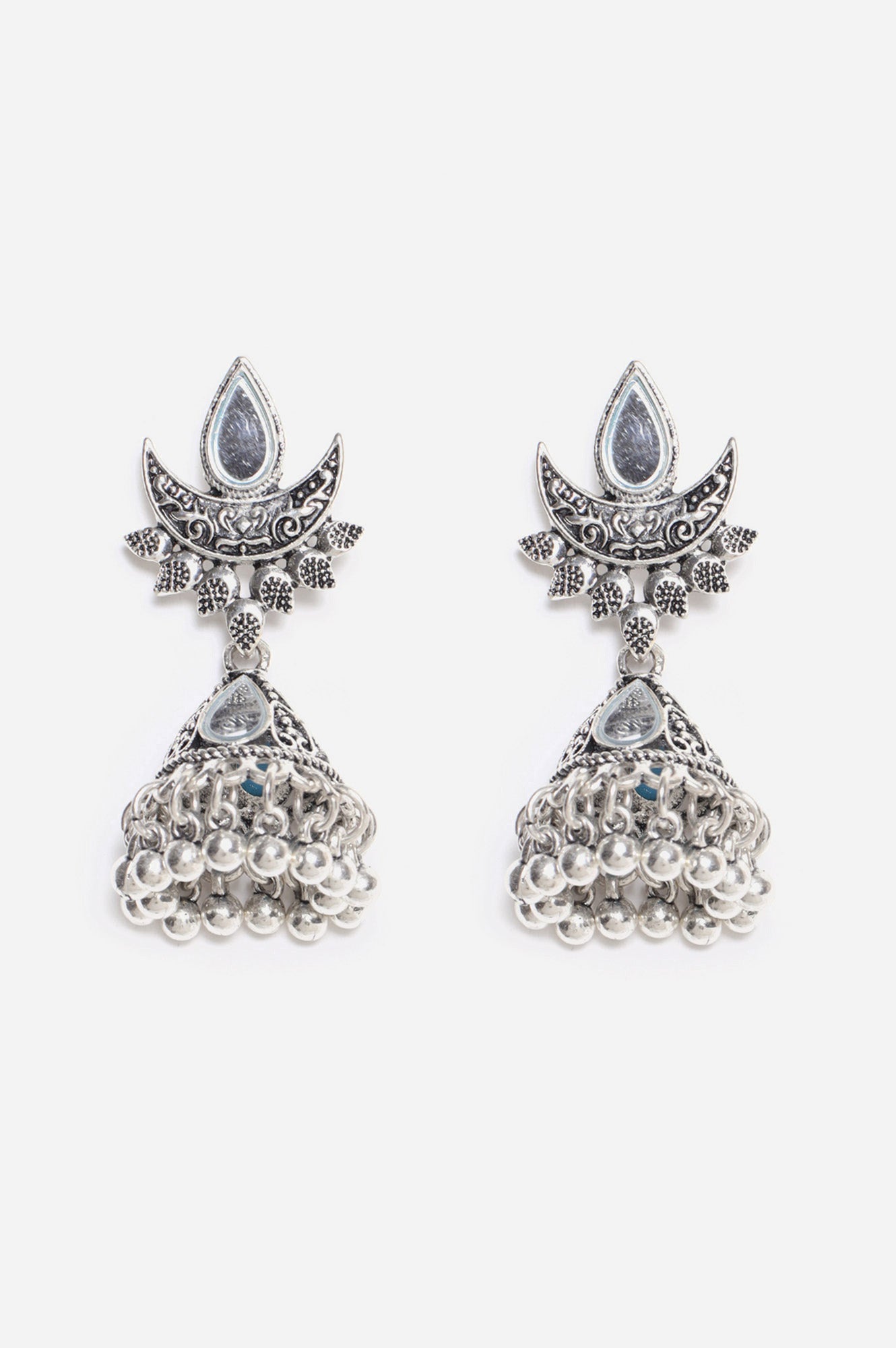 Silver Oxidised Mirror Embellished Jhumkis