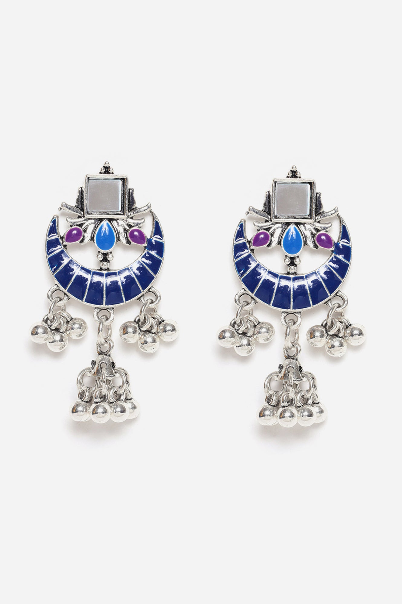 Navy Blue Mirror Work Festive Stud Earrings