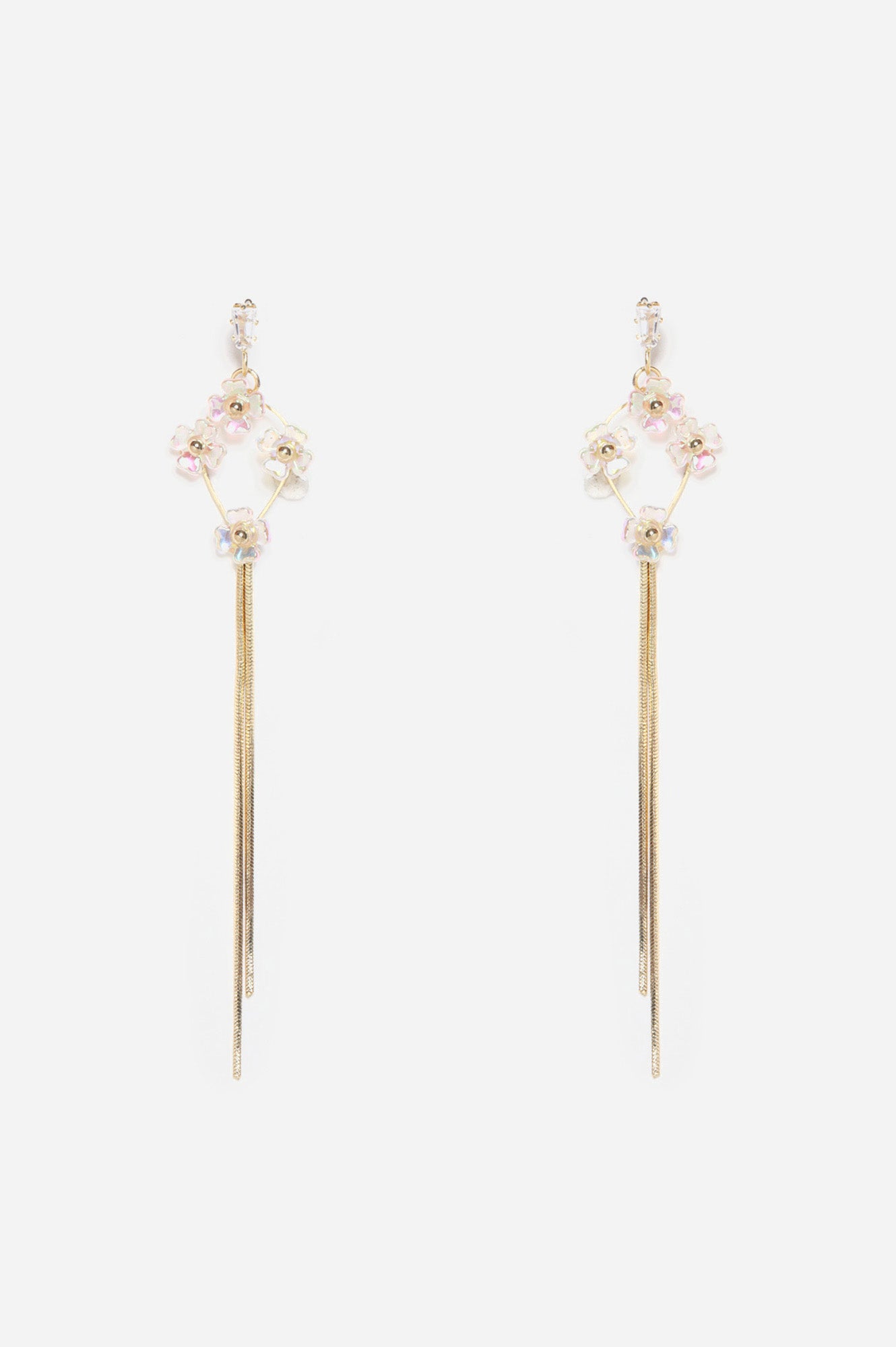 White Handcrafted Flower and Chain Dangler Earrings