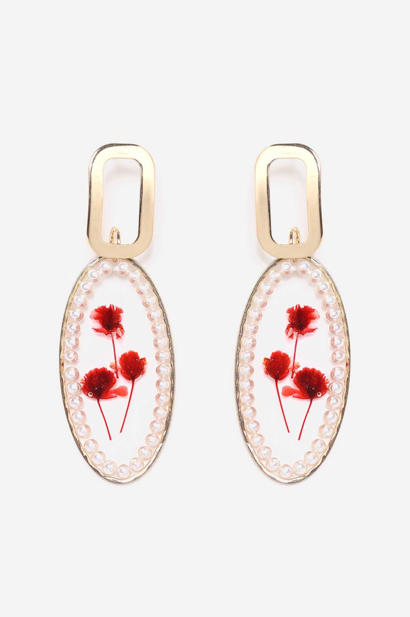 Red Spring Flower Summer Drop Earrings