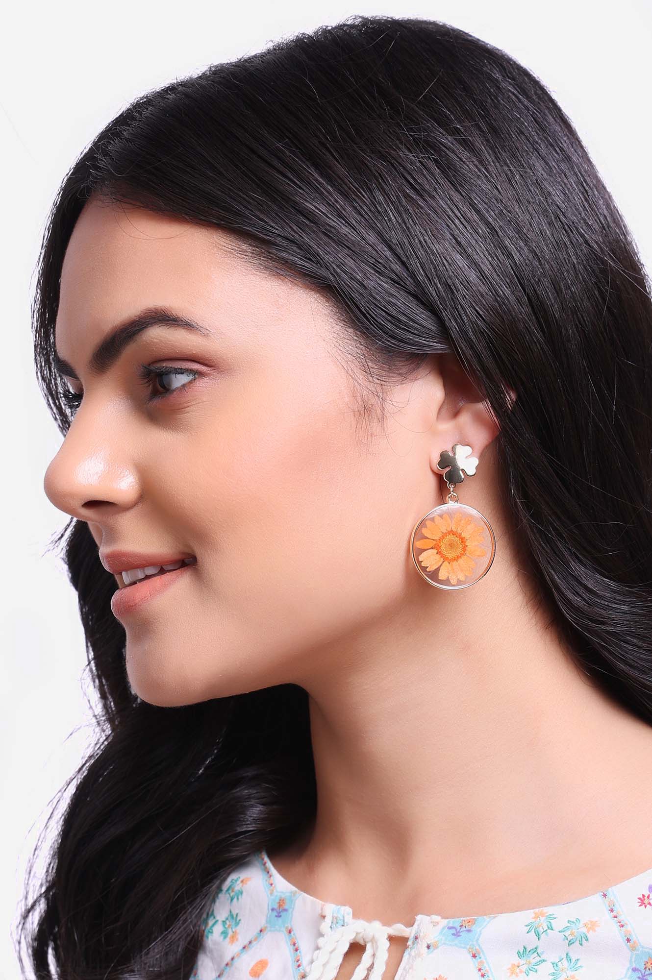 Orange Spring Flower Summer Drop Earrings