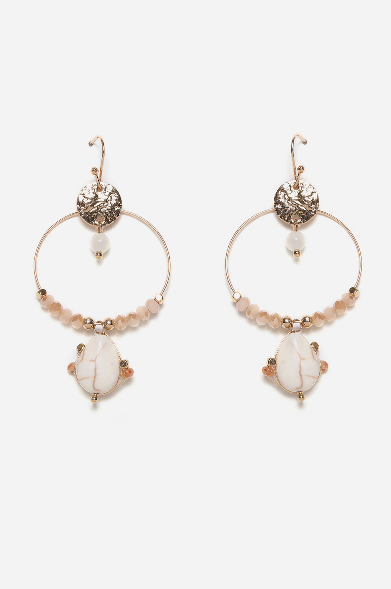 Beige Handcrafted Dangler Earrings With Stone Dangling