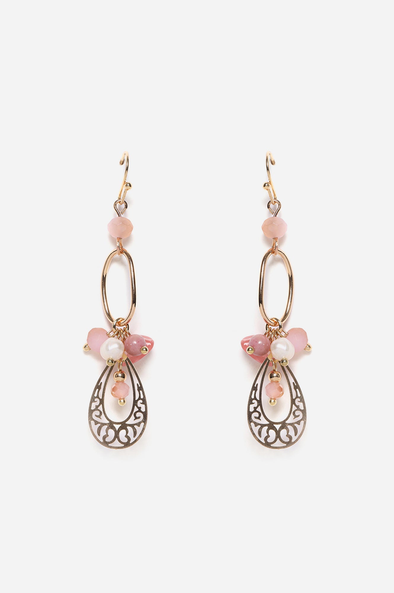 Pink Filigree Laser Cut Earrings With Crystal Beads