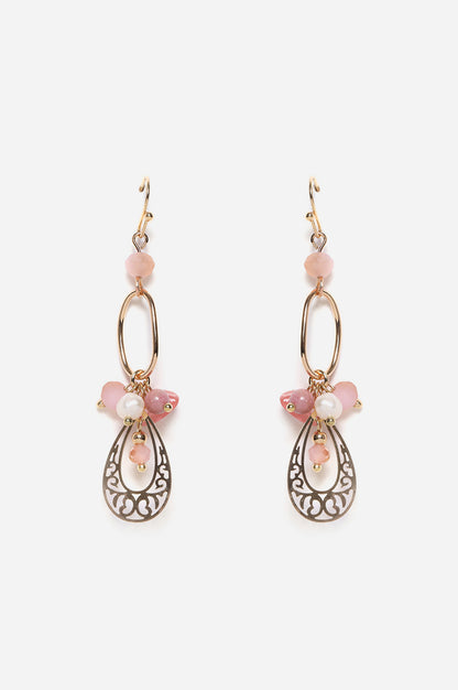 Pink Filigree Laser Cut Earrings With Crystal Beads