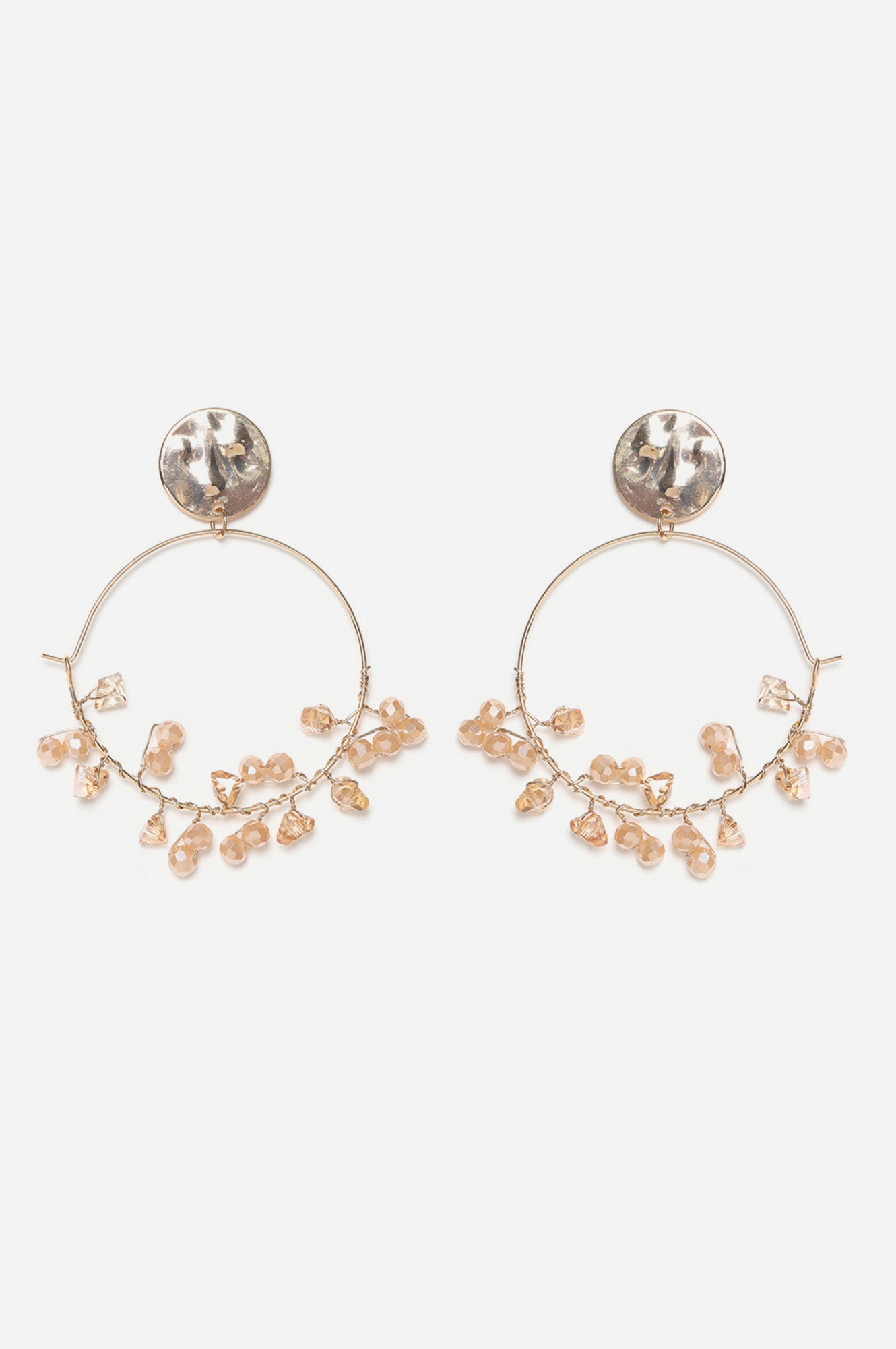 Champagne Floral Beads Work Summer Hoop Earrings