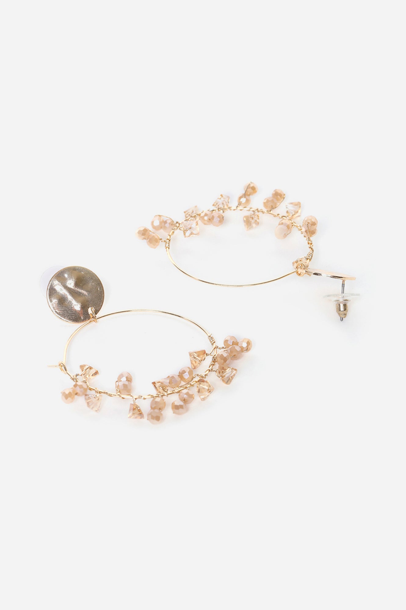 Champagne Floral Beads Work Summer Hoop Earrings