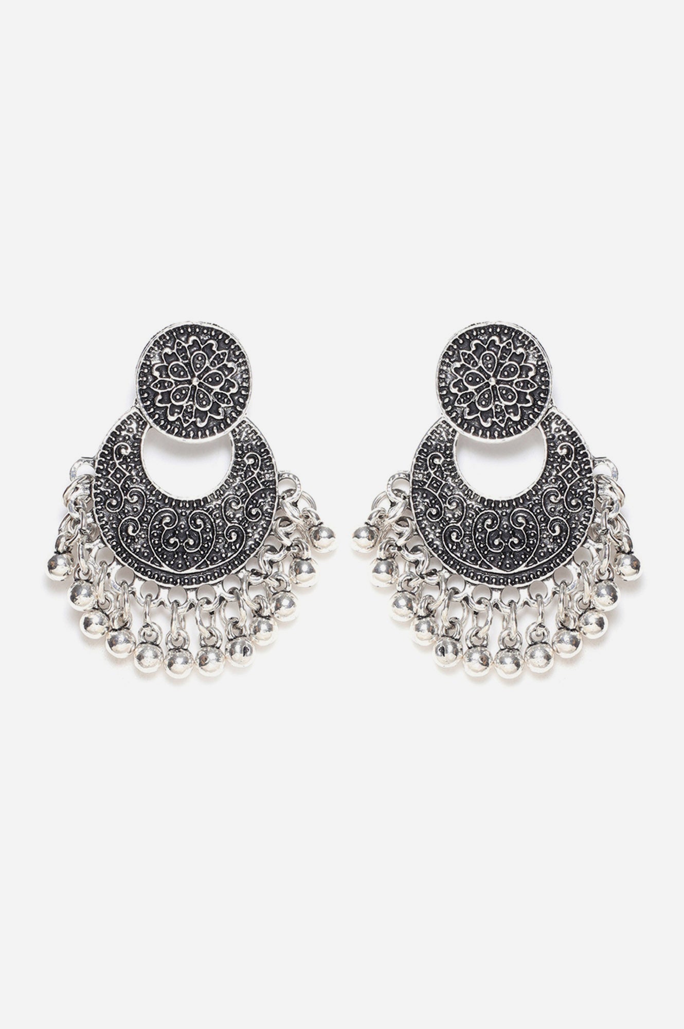 Silver Oxidised Dangler Earrings