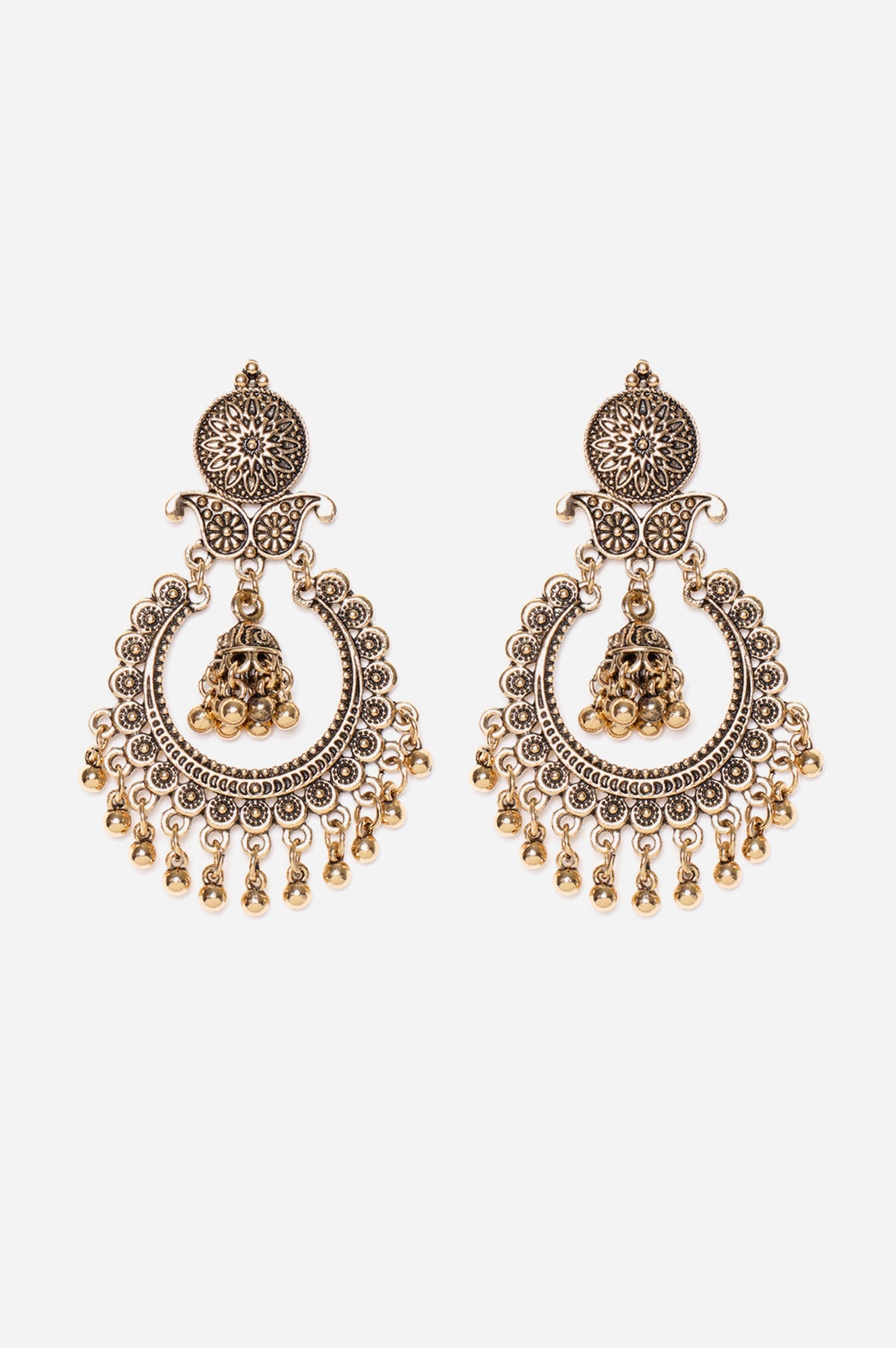 Gold Ghungroo oxidised Chandbali Dangler Earrings