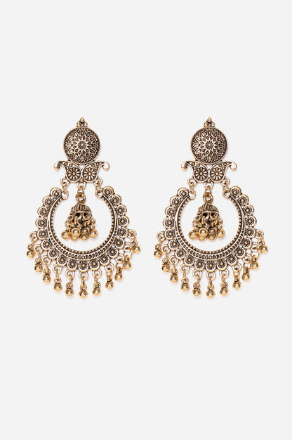 Gold Ghungroo oxidised Chandbali Dangler Earrings