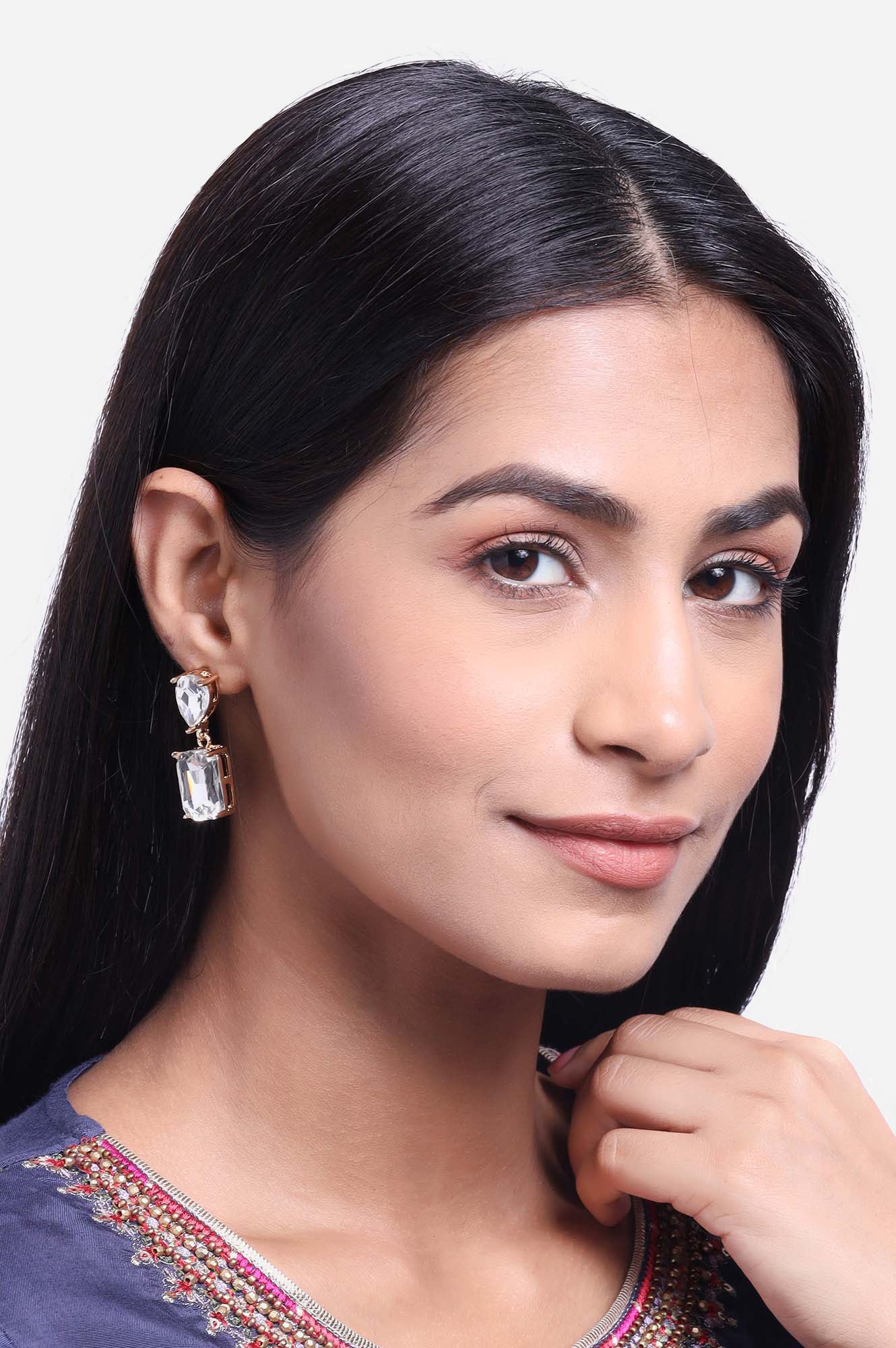 Transparent Emerald Shape Cut Drop Earrings