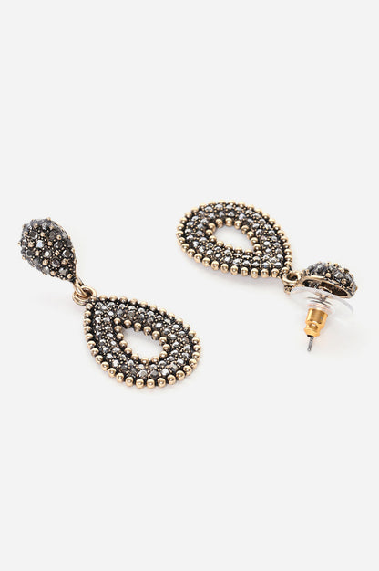 Black and Gold Zircon Drop Earrings