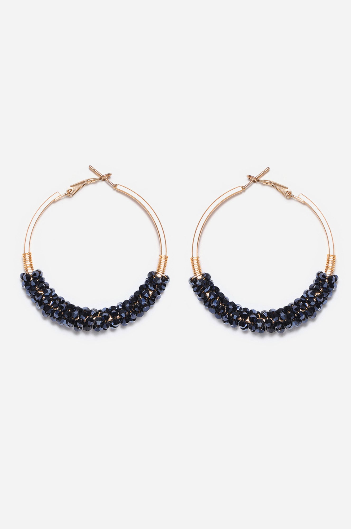 Sapphire Blue Bunched Crysal Bead work Hoop Earrings