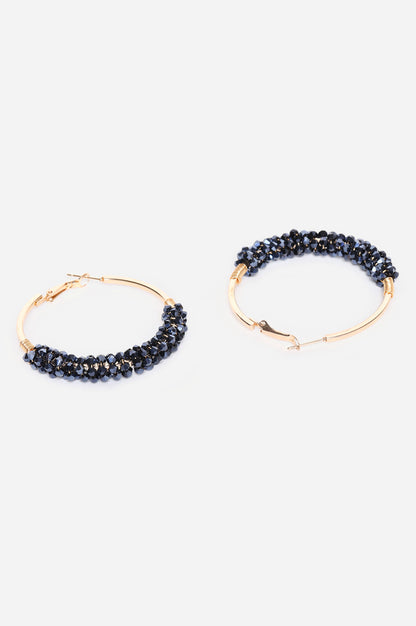 Sapphire Blue Bunched Crysal Bead work Hoop Earrings