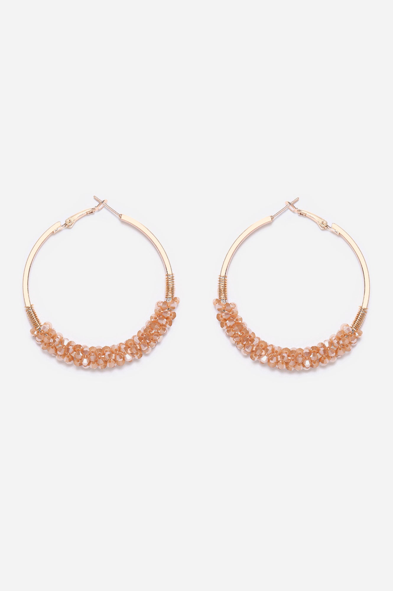 Beige Bunched Crysal Bead work Hoop Earrings