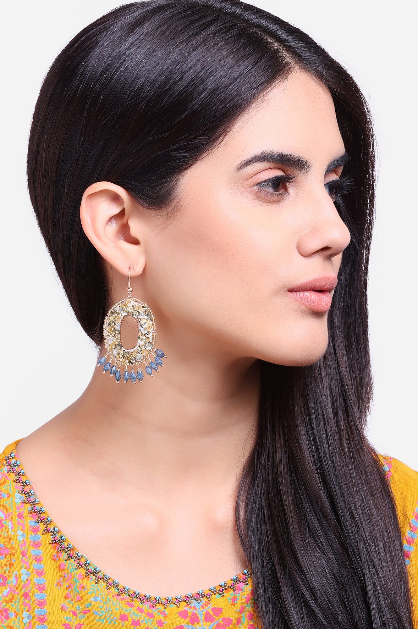 Multi Handcrafted With Bead Work Ethnic Hoop Earrings