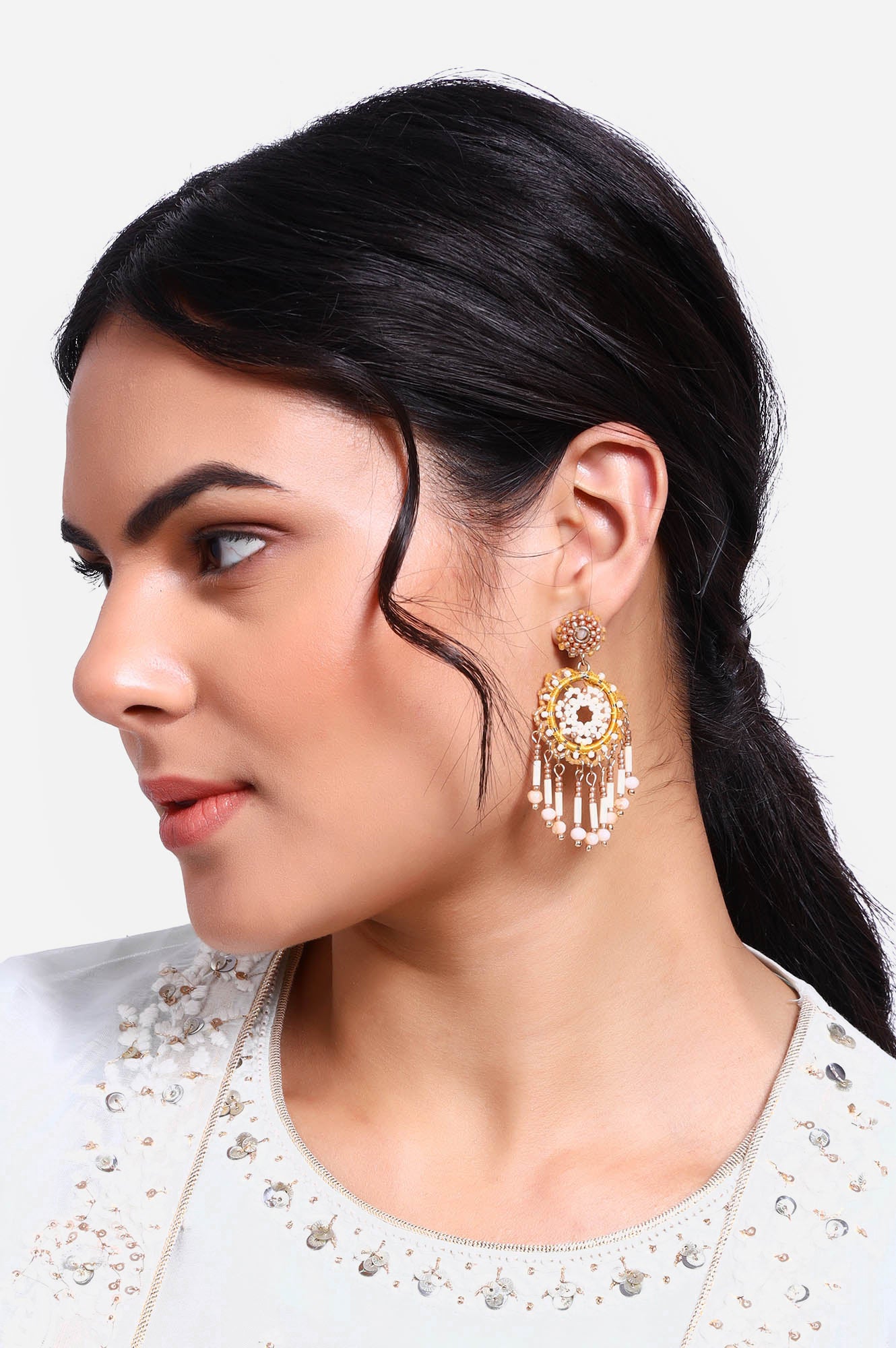 Yellow and Gold Handcrafted Ethnic Dangler Earrings