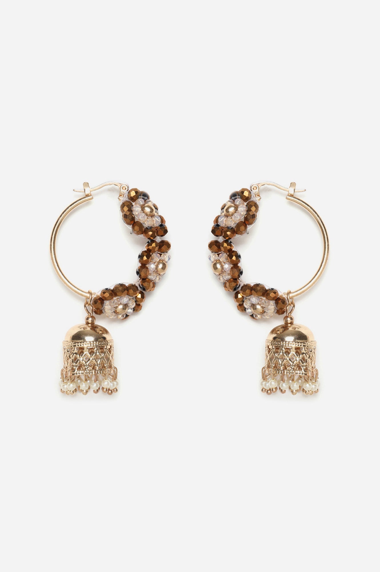 Gold And White Bead Work Hoop Jhumkis