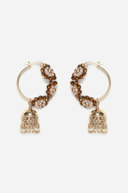 Gold And White Bead Work Hoop Jhumkis