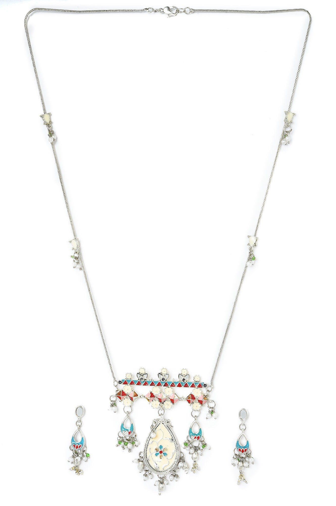 Silver Multicoloured Hand Painted Lariat Set