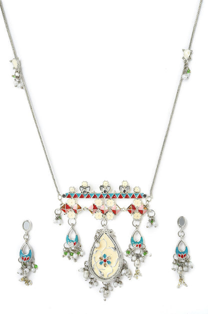 Silver Multicoloured Hand Painted Lariat Set