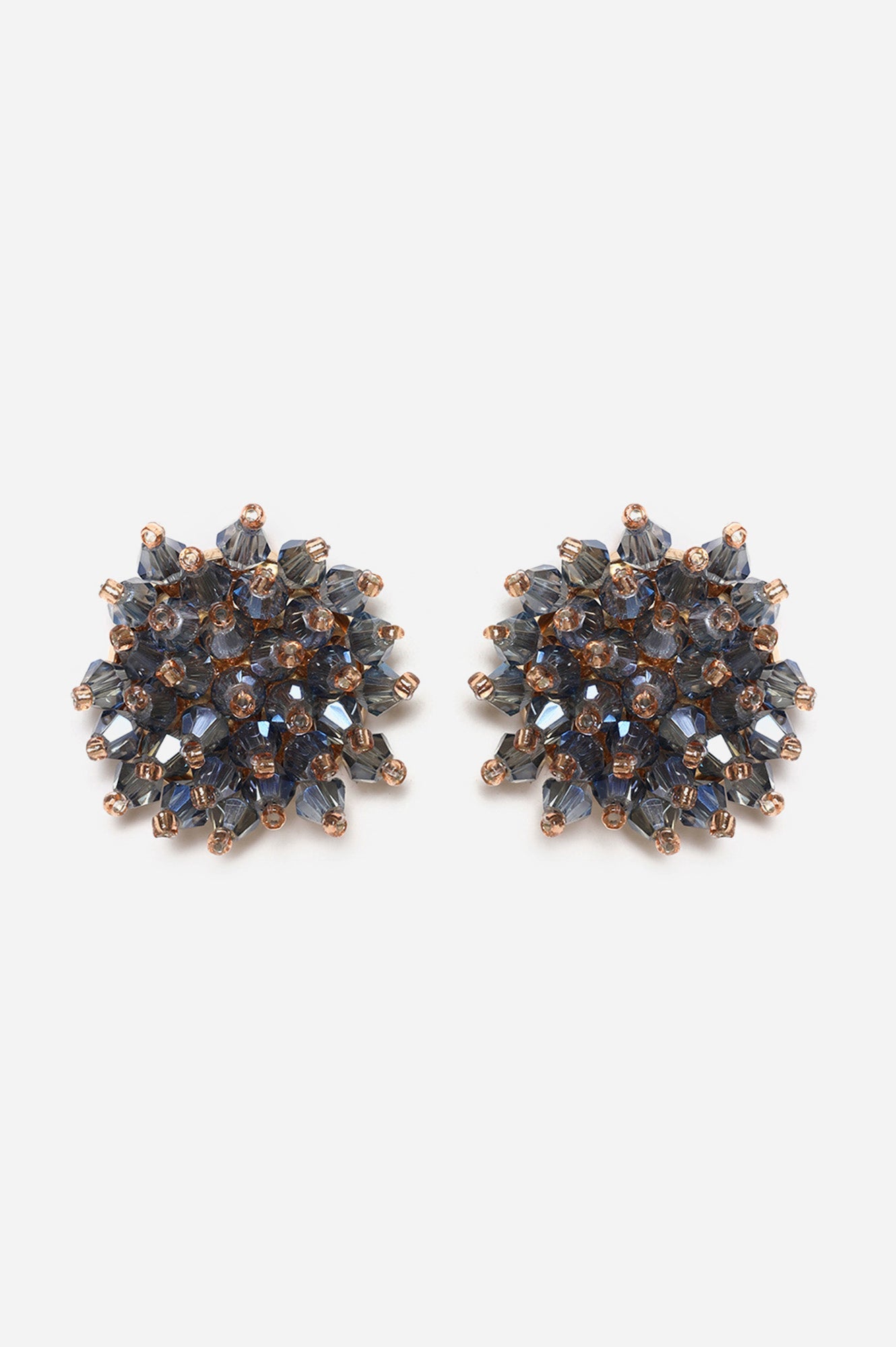 Blue Crystal Clustered Bead work Stud Earrings