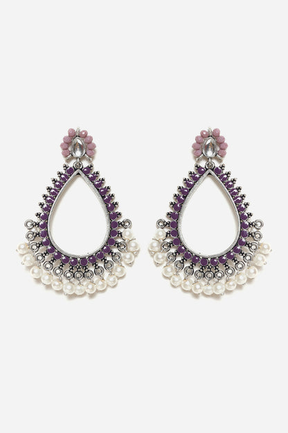 Purple Pear Shaped Dangler Earrings with Hanging Pearl