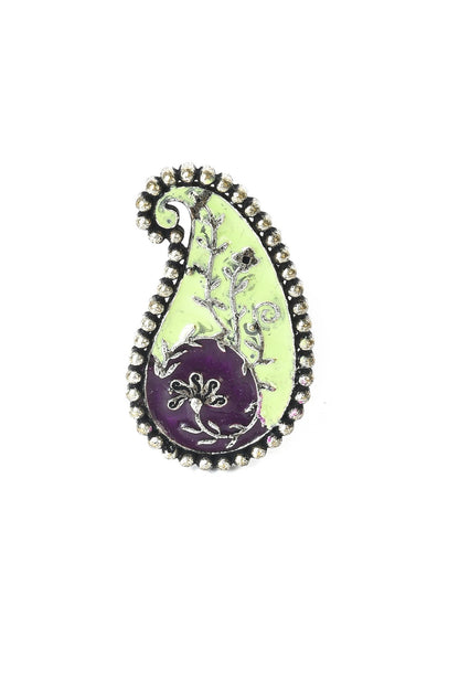 Lime Green And Purple Paisley Motif Ring