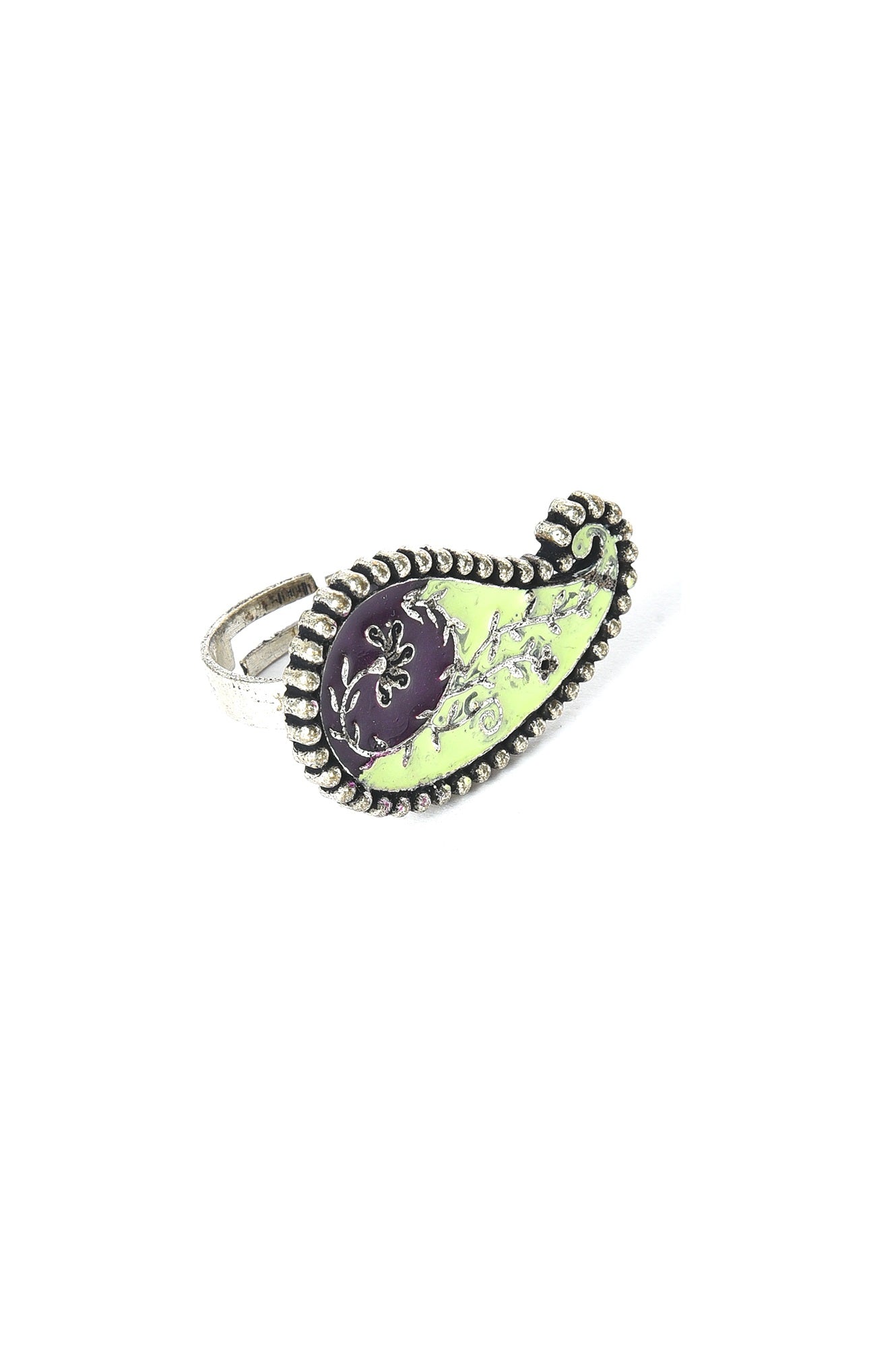 Lime Green And Purple Paisley Motif Ring