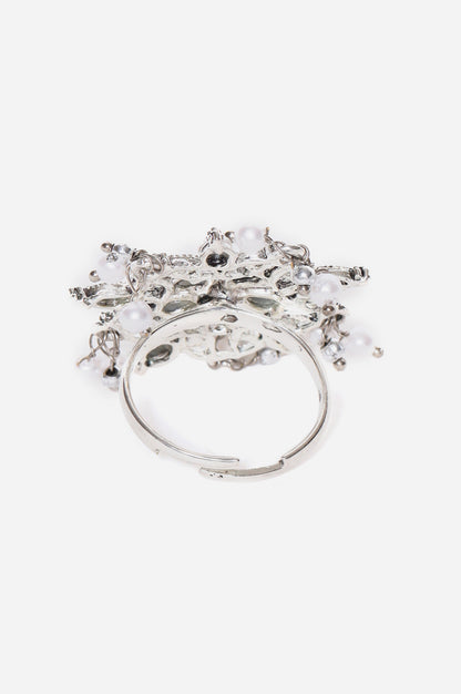 White Mirror Work Silver Finger Ring