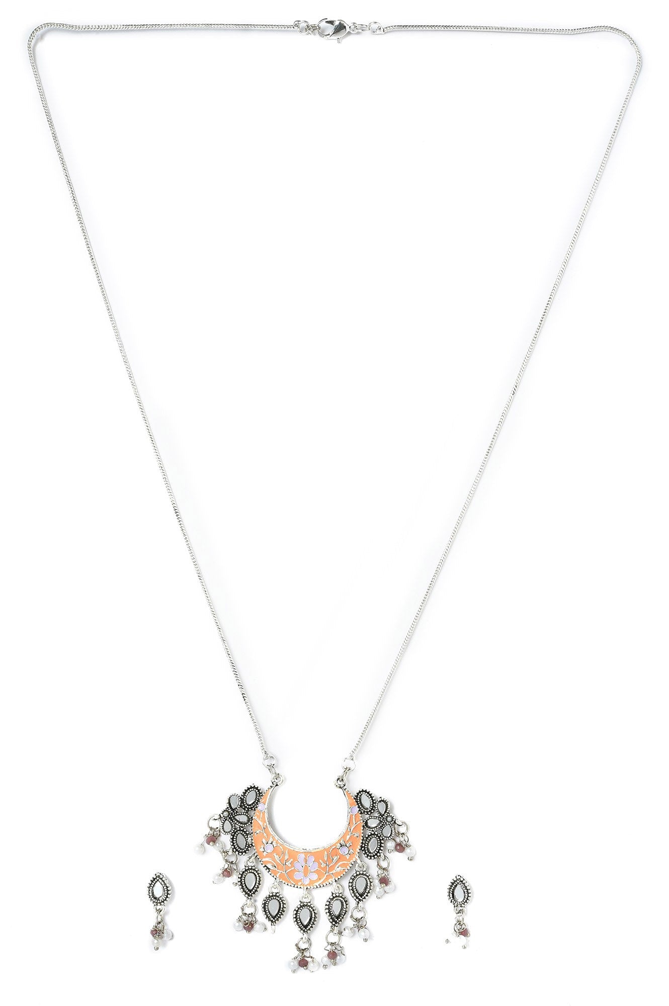 Peach Oxidised Kundan Necklace Set