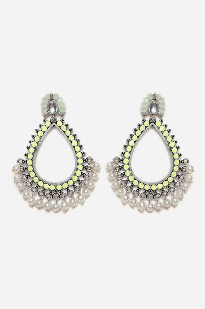 Green Pear Shaped Dangler Earrings with Hanging Pearl