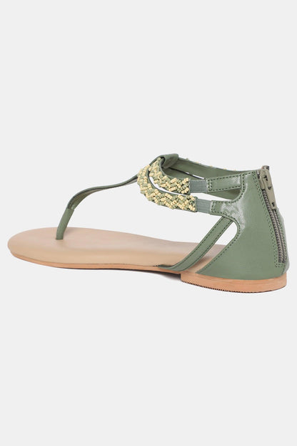 W Green Whole Foot Embroidered Almond Toe Flat-Wjuniper - wforwoman