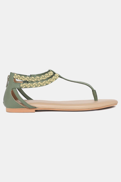 W Green Whole Foot Embroidered Almond Toe Flat-Wjuniper - wforwoman