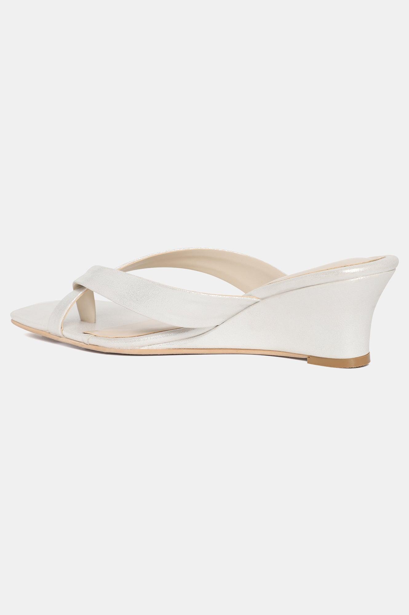 W Silver Whole Foot Textured Square Toe Wedge-Wheaven - wforwoman