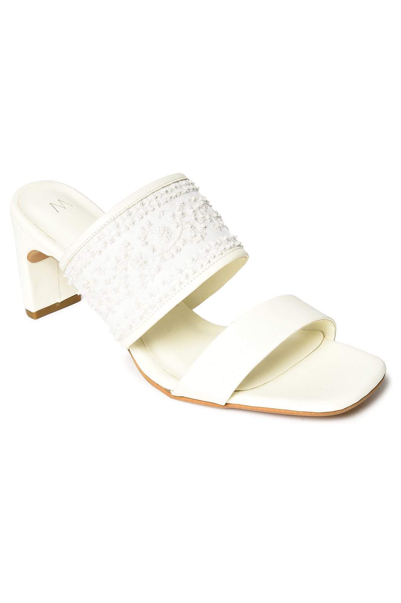 W Embroidered White Square Toe Sleek Block