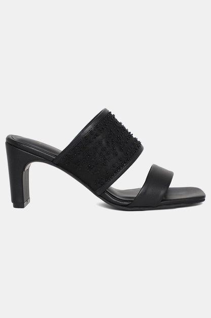 W Black Whole Foot Embroidered Square Toe Block Heel-Wdylan - wforwoman