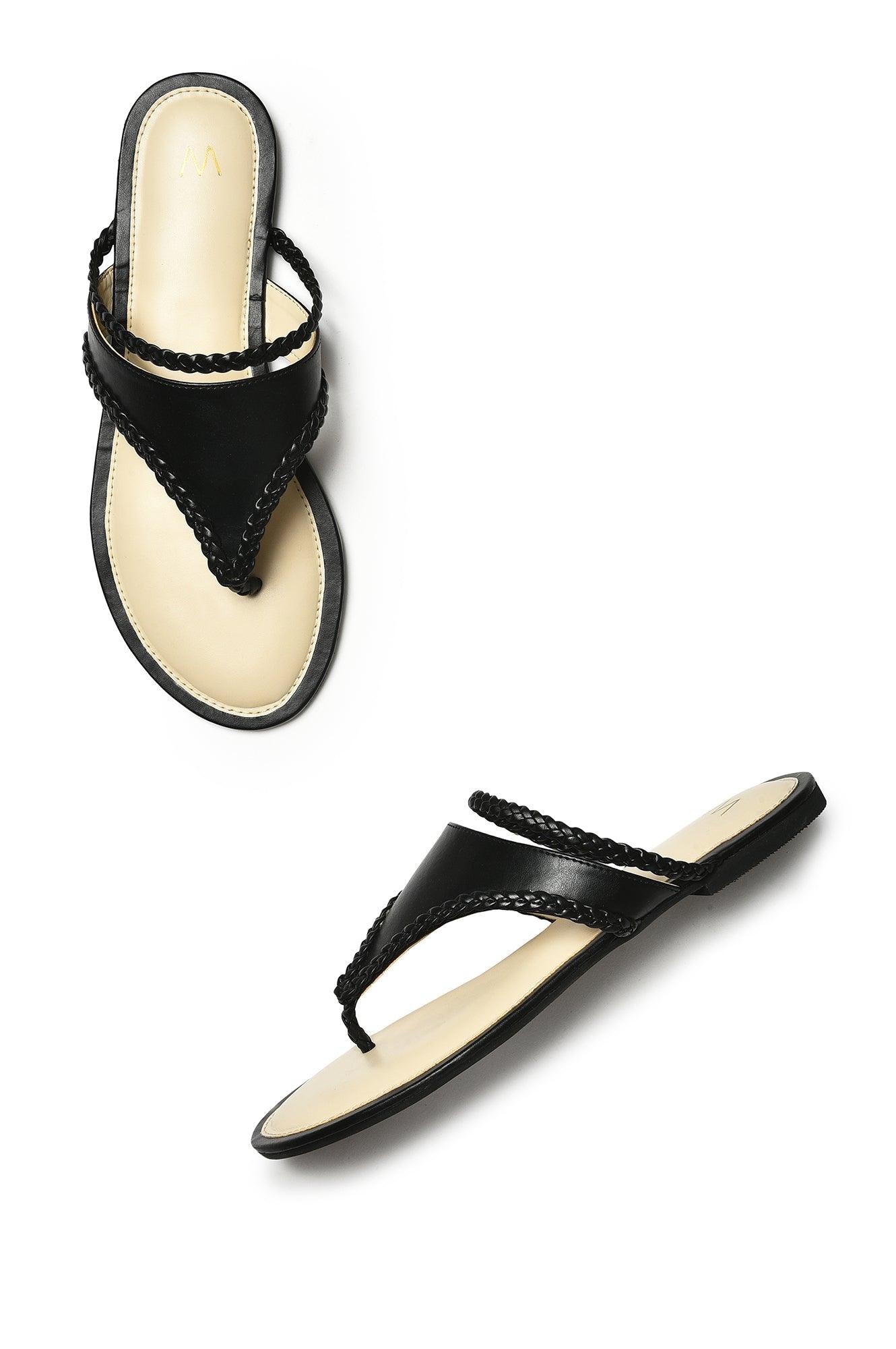 W Woven Design Black Almond Toe Flat - wforwoman